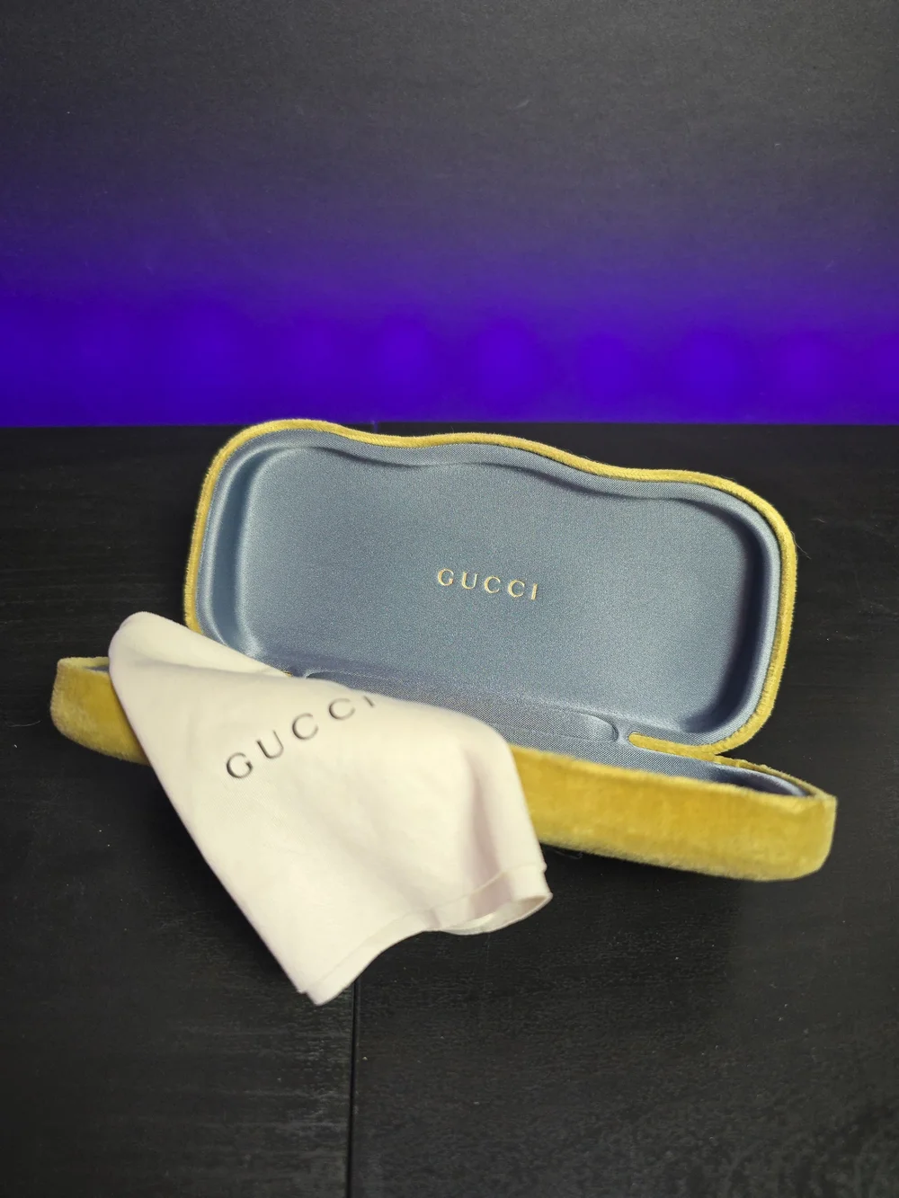 Gucci Velvet Sunglasses Case in Mustard Yellow with Dust Cloth